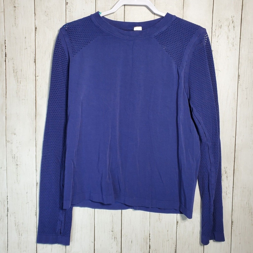Fabletics Navy Crew Neck Mesh Long Sleeves Stretchy Top *Read*